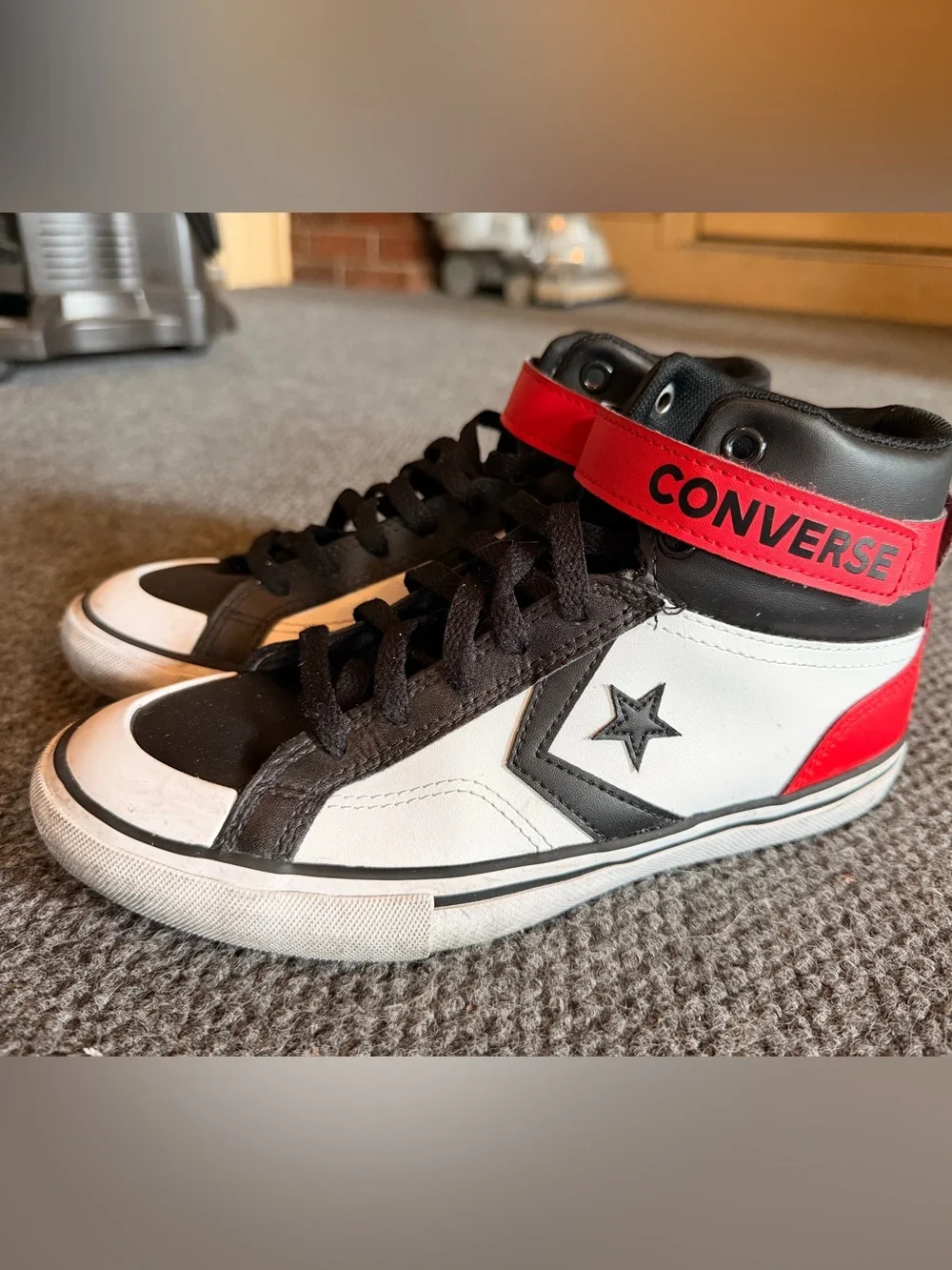 Converse Black White Red Mid-Top Sneakers
